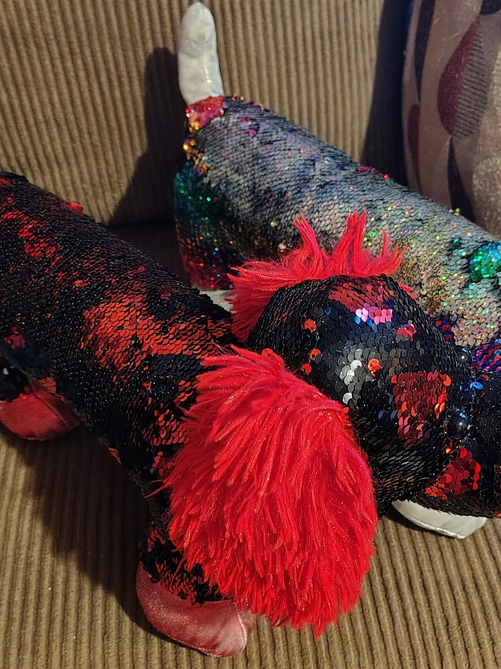 Sequin Plush Dachshund Toy - Multicolor and Black/Red
